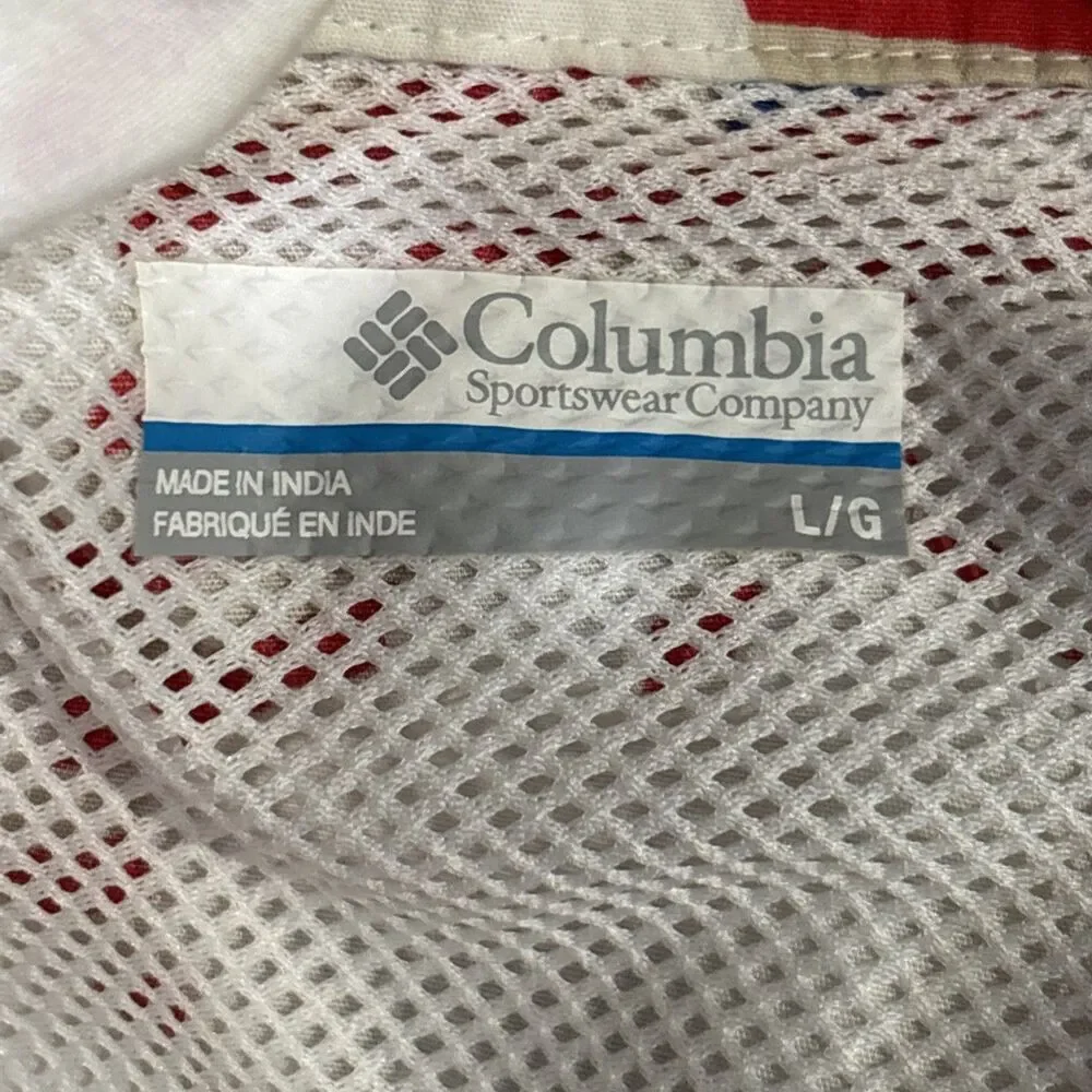 Columbia PFG American Flag Fish Shirt Men's Red White Blue Short Sleeve Large